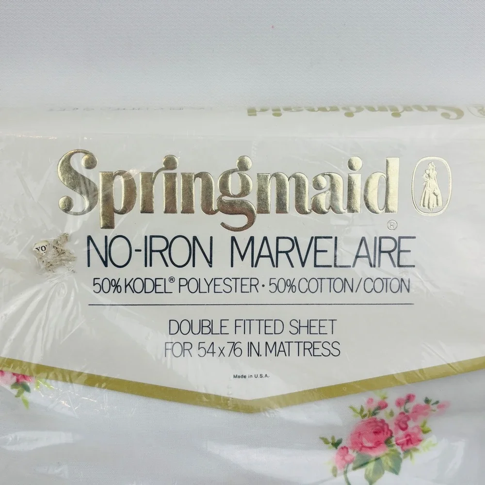 Vintage Springmaid Prelude Double Flat Fitted Sheet Set Floral Rose Pink White